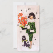 1950s Poinsettia en poedel Lady aangepaste kerst Feestdagenkaart (Voorkant)