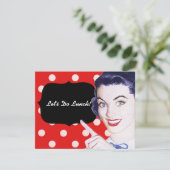 1950s Pointing Woman Luncheon Kaart (Staand voorkant)