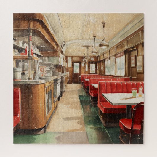 1950s Retro American Diner Watercolor Legpuzzel (Verticaal)