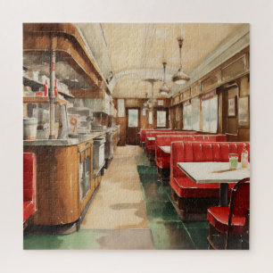 1950s Retro Amerikaanse Diner Aquarel Legpuzzel