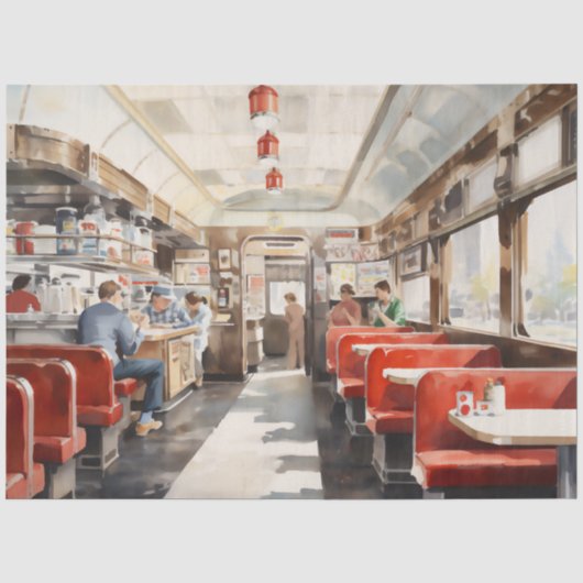 1950s Retro Amerikaanse Diner Aquarel Tissuepapier (Voorkant)