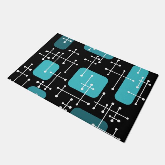 1950s Retro Art Crosshars Black Blauwgroen Deurmat (Schuin)