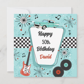 1950's Retro Blue & Red Birthday Card Kaart