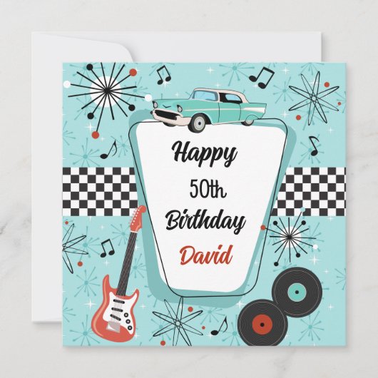 1950's Retro Blue & Red Birthday Card Kaart (Voorkant)