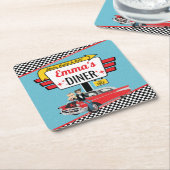 1950's Retro Diner Blauwgroen / Geel Verjaardagsfe Kartonnen Onderzetters (Schuin)