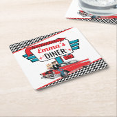 1950's Retro Diner Blauwgroen/Wit/Rood Verjaardags Kartonnen Onderzetters (Schuin)