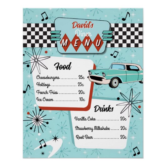 1950s Retro Diner Menu Perfect Poster (Voorkant)