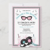 1950s Retro Diner Verjaardag Uitnodiging | Roze en (Voorkant)