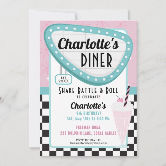 1950s Retro Diner Verjaardag Uitnodiging - Sock Ho (Voorkant)