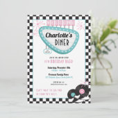 1950s Retro Diner Verjaardag Uitnodiging - Sock Ho (Staand voorkant)