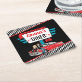 1950's Retro Diner Zwart / Rode Verjaardag Party Kartonnen Onderzetters (Schuin)