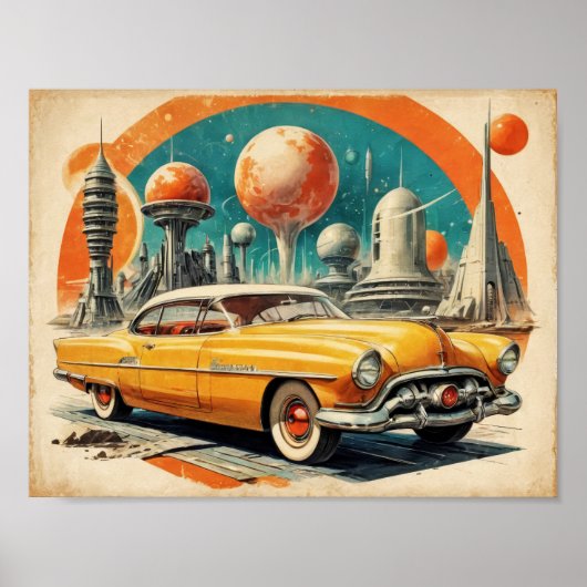 1950s Retro Futurisme Auto Tankstation Poster (Voorkant)