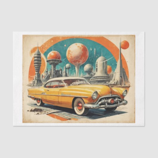 1950s Retro Futurisme: futuristische auto, tanksta Tissuepapier (Voorkant)