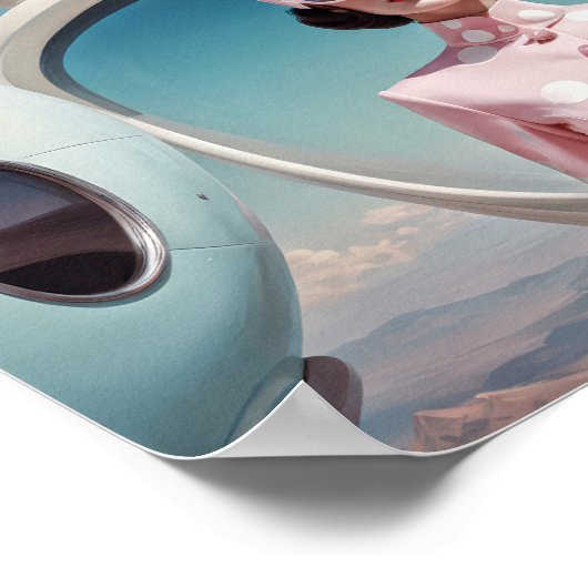 1950s Retro Futurisme gastvrouw in roze Poster (Hoek)