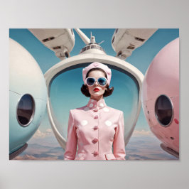 1950s Retro Futurisme gastvrouw in roze Poster