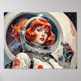 1950s Retro Futurisme Strip - Een rode hoofd astro Poster