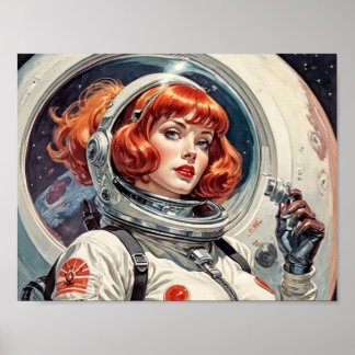 1950s Retro Futurisme Strip - Een rode hoofd astro Poster