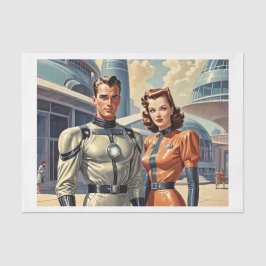 1950s Retro futurisme super held paar Tissuepapier (Voorkant)