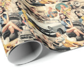 1950s Retro Meisjes Collage Cadeaupapier (Rol Hoek)