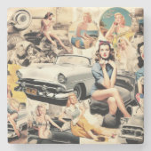 1950s Retro Meisjes Collage Stenen Onderzetter (Voorkant)