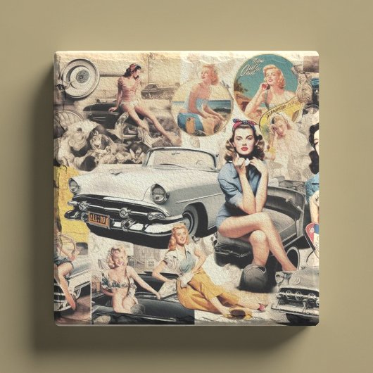 1950s Retro Meisjes Collage Stenen Onderzetter