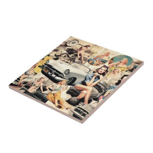 1950s Retro Meisjes Collage Tegeltje (Zijkant)
