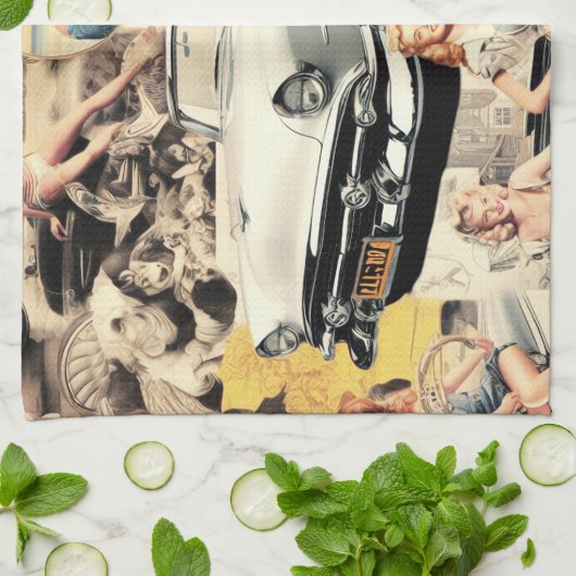 1950s Retro Meisjes Collage Theedoek (Gevouwen)