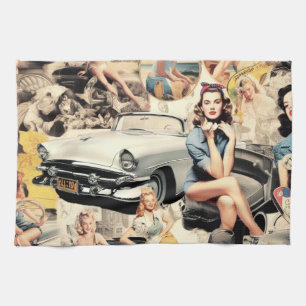 1950s Retro Meisjes Collage Theedoek