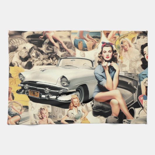 1950s Retro Meisjes Collage Theedoek (Horizontaal)