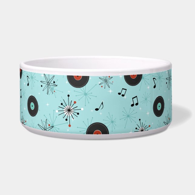 1950s Retro Music Records Blue Voerbakje (Voorkant)