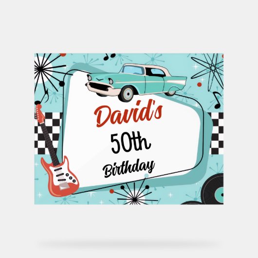 1950's Retro Red & Blue Birthday Party  Acryl Bord (Voorkant)
