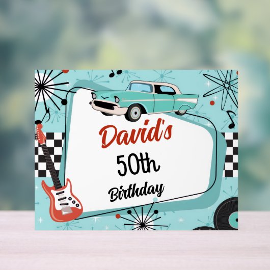 1950's Retro Red & Blue Birthday Party  Acryl Bord (Neutraal)