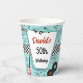 1950's Retro Red & Blue Birthday Party Papieren Bekers (Achterkant)