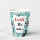 1950's Retro Red & Blue Birthday Party Papieren Bekers (Voorkant)