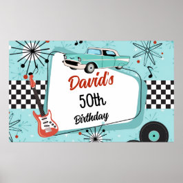 1950's Retro Red & Blue Birthday Party Poster