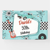 1950's Retro Red & Blue Birthday Party Spandoek (Horizontaal)