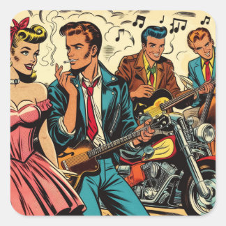 1950s Retro Rock-'n-Rollstrips Vierkante Sticker