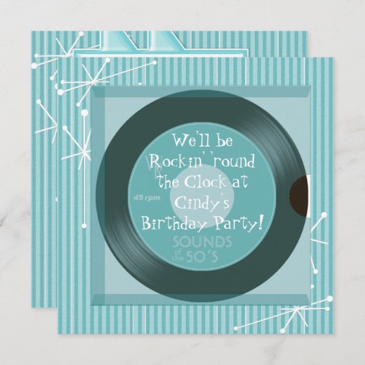 1950's Retro Verjaardagsfeest Kaart (Voorkant / Achterkant)