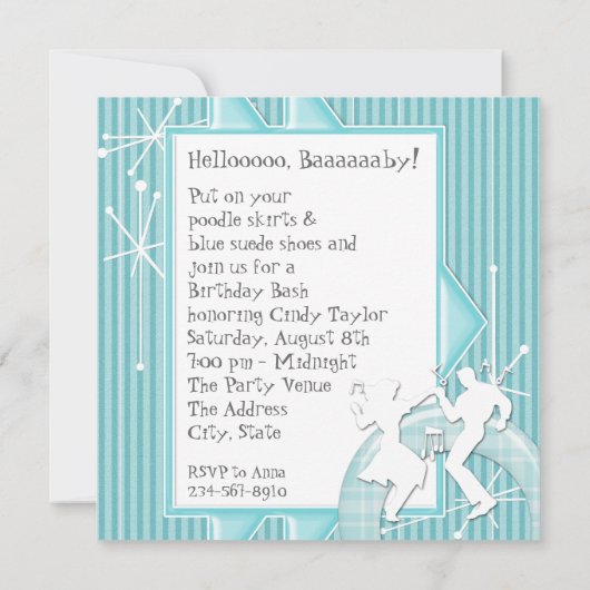 1950's Retro Verjaardagsfeest Kaart (Achterkant)