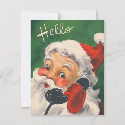 1950s Retro Vintage Kerstman telefonisch Feestdagenkaart (Voorkant)