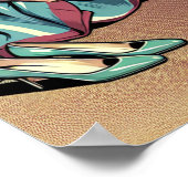 1950's Retro Woman Zittend op het strand Poster (Hoek)