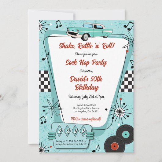 1950's Sock Hop Party Kaart (Voorkant)