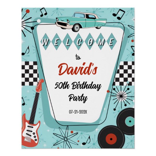 1950's Sock Hop Party Welcome Sign Perfect Poster (Voorkant)