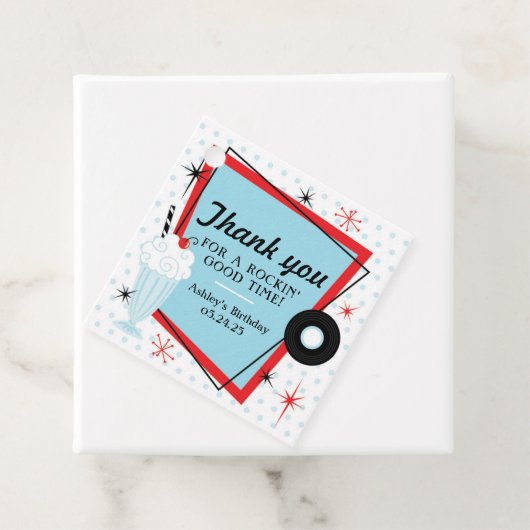 1950s Sock Hop Verjaardag Favor Tag Bedankjes Labels (In situ)