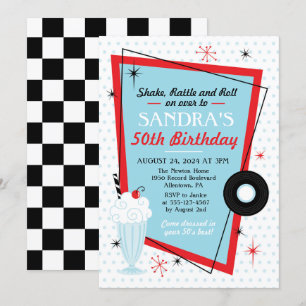1950s Sock Hop verjaardagsfeestje uitnodiging