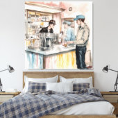 1950s Soda Shop Waterverf Canvas Art Print (Insitu (Slaapkamer))