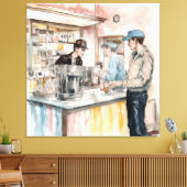 1950s Soda Shop Waterverf Canvas Art Print (Insitu (Woonkamer))