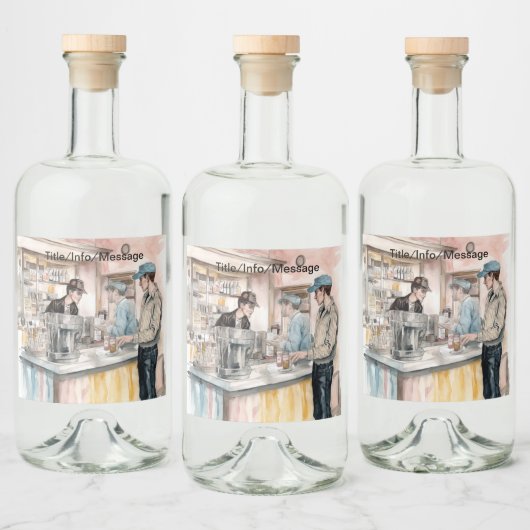 1950s Soda Shop Waterverf Kunstdruk Likeurfles Etiket (Flessen)
