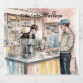 1950s Soda Shop Waterverf Kunstdruk Likeurfles Etiket (Enkel label)