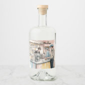1950s Soda Shop Waterverf Kunstdruk Likeurfles Etiket (Voorkant)